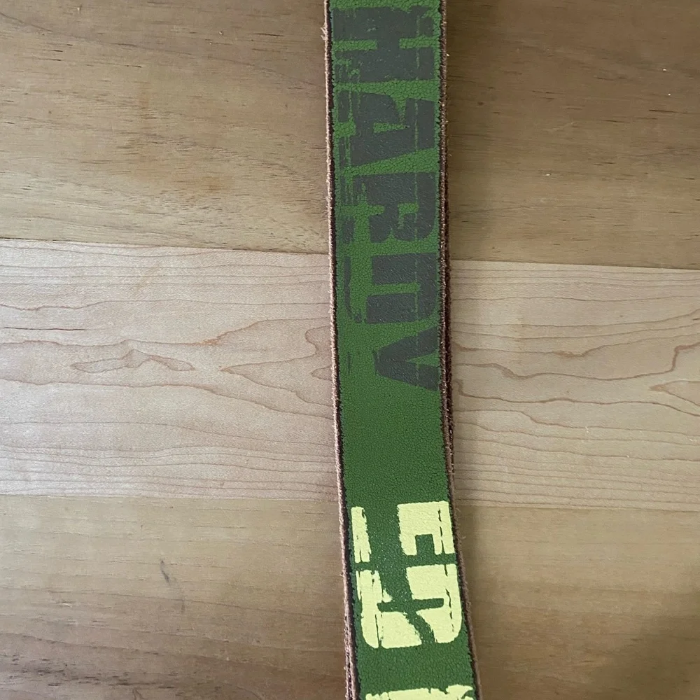 Vintage Ed Hardy Y2K Green Yellow Graphic Edgy Distressed Leather Panther Belt
